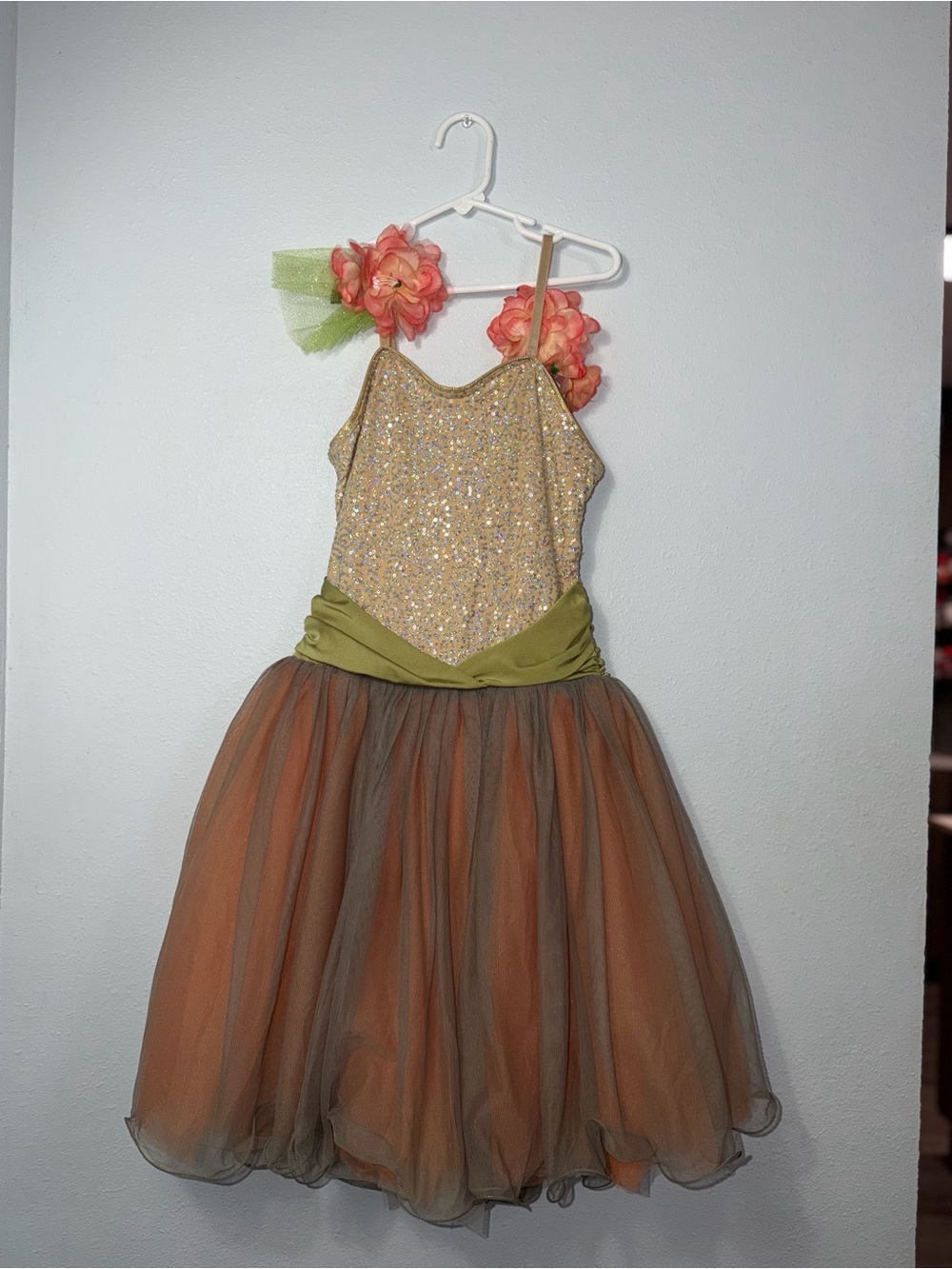 Sparkling Gold and Orange Tulle Kids Costume Dress